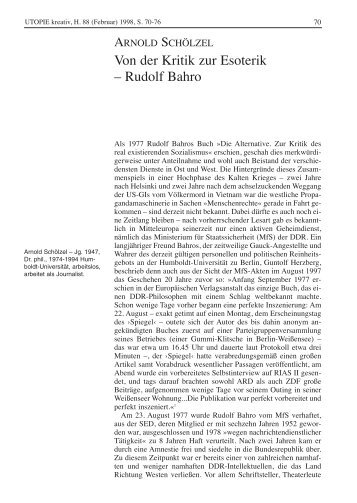Von der Kritik zur Esoterik â Rudolf Bahro
