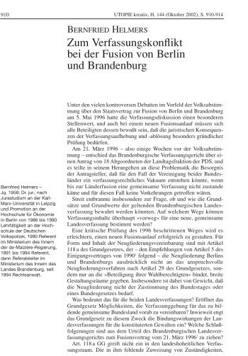 Zum Verfassungskonflikt bei der Fusion von Berlin und Brandenburg