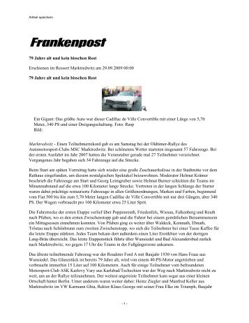 Pressebericht Frankenpost - MSC Marktredwitz