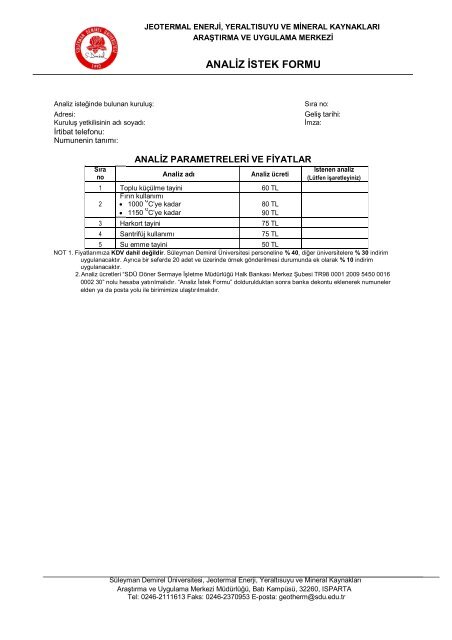 ANALÄ°Z Ä°STEK FORMU - Jeotermal Enerji,YeraltÄ±suyu ve Mineral ...