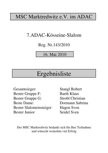Ergebnisse 7. ADAC-Kösseine-Slalom - MSC Marktredwitz