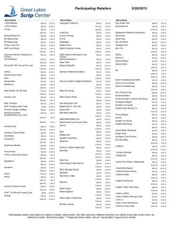 Scrip Program Vendors List