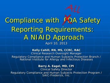 RACD Compliance with FDA Safety Reporting ... - SIGs