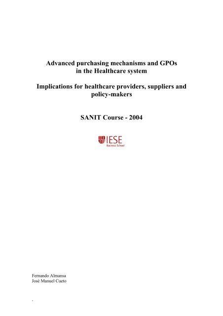 GPOs and Advances Purchasing Mechanism - IESE Blog Community