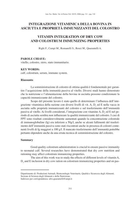 integrazione vitaminica della bovina in asciutta e proprieta