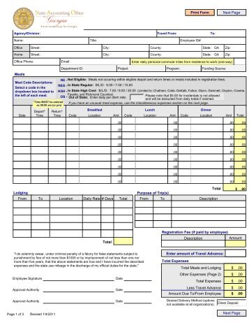 travel expense statement intranet