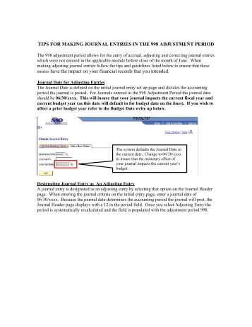 TIPS FOR MAKING JOURNAL ENTRIES IN THE 998 ADJUSTMENT ...