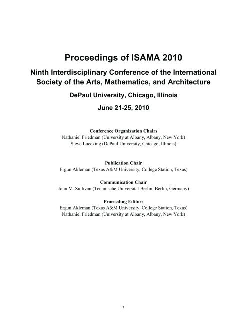 Proceedings of ISAMA 2010 - International Society for the Arts ...