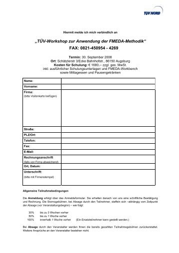 âTÃV-Workshop zur Anwendung der FMEDA-Methodikâ FAX: 0821 ...