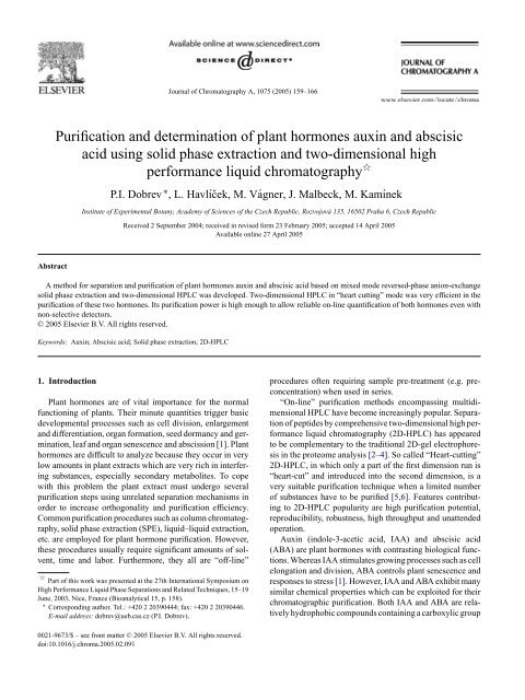 Purification and determination of plant hormones auxin and abscisic ...