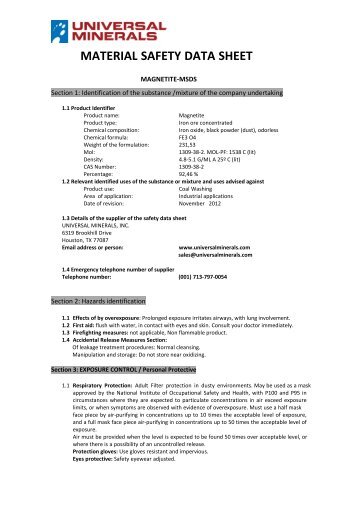 MSDS (PDF) - Universal Minerals, Inc.