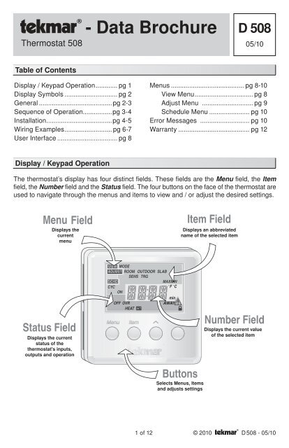 Tekmar 508 Data Brochure - eComfort.com