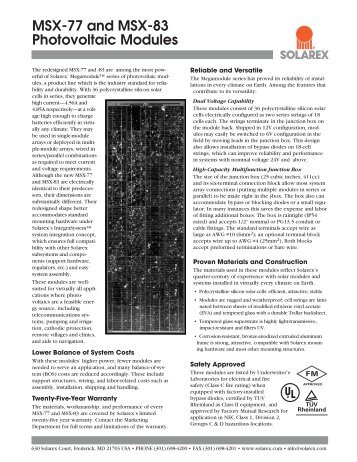 MSX-83 and MSX-77 Photovoltaic Module - TroqueDeEnergia.com