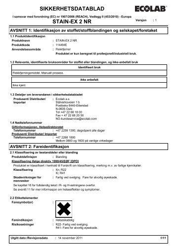 SIKKERHETSDATABLAD STAIN-EX 2 NR