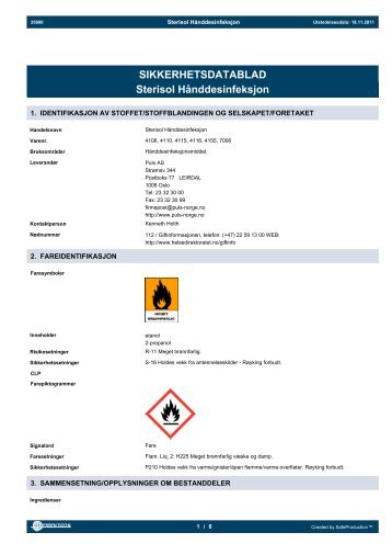 SIKKERHETSDATABLAD Sterisol HÃ¥nddesinfeksjon