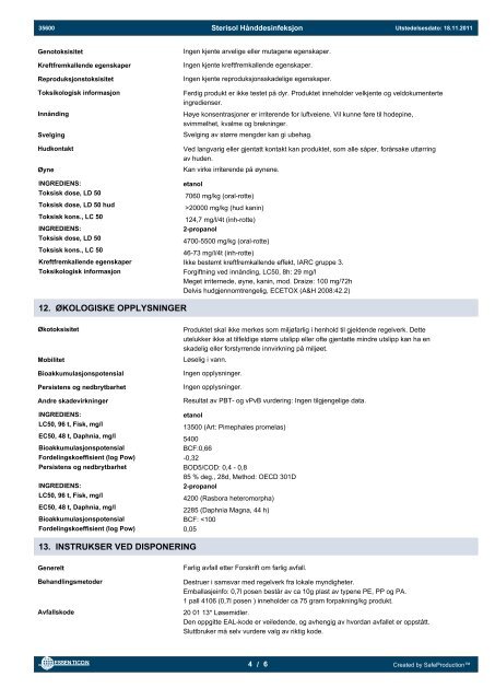 SIKKERHETSDATABLAD Sterisol HÃ¥nddesinfeksjon