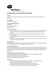 Job Description: Youth  & Student Coordinator - Open Doors