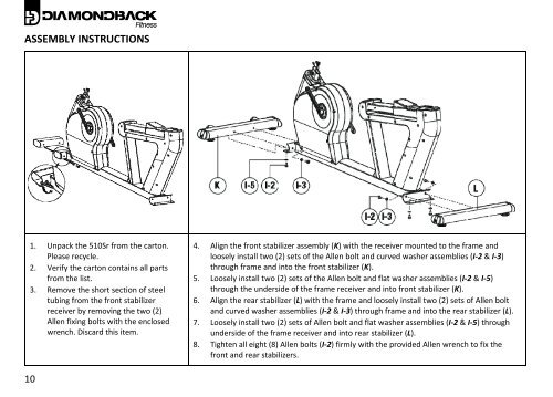 510Sr owner's manual cover 24Oct10 - Diamondback Fitness