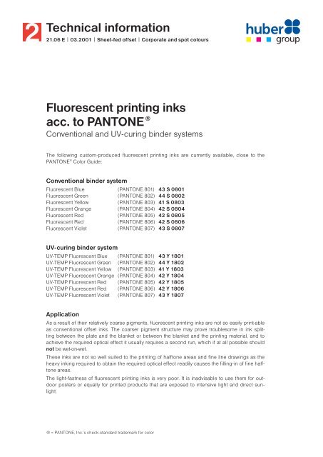 Fluorescent printing inks acc. to PANTONE ... - AGP Vectorial