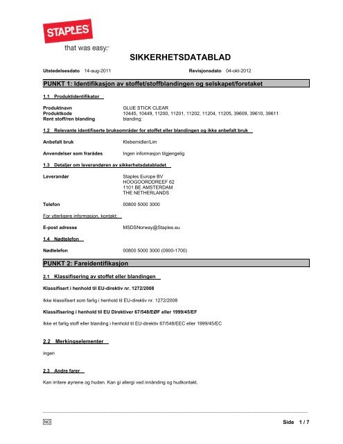 SIKKERHETSDATABLAD