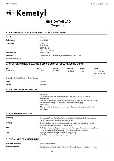 HMS-DATABLAD Terpentin