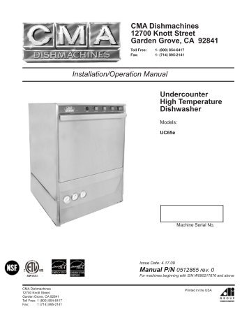 Owner's Manual - CMA Dishmachines