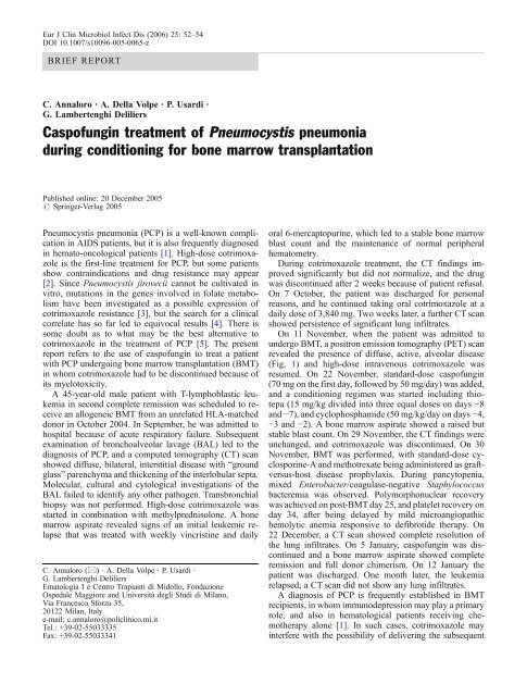 Caspofungin treatment of Pneumocystis pneumonia during ...