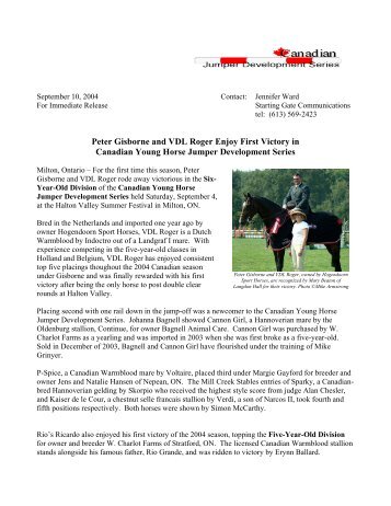 Peter Gisborne and VDL Roger Enjoy First Victory - Ontario Hunter ...