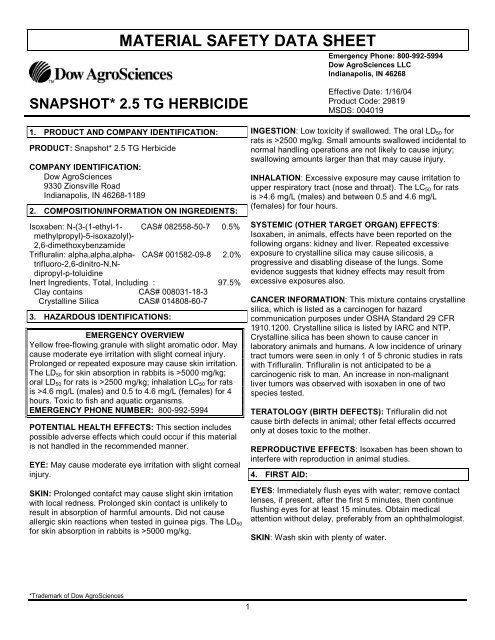 material safety data sheet snapshot* 2.5 tg herbicide - WP Law, Inc.