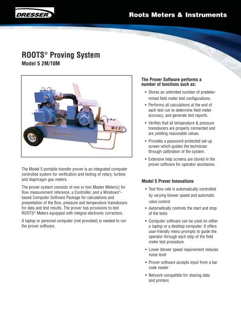 Dresser Roots Model 5 Prover Specifications The Meter And Valve