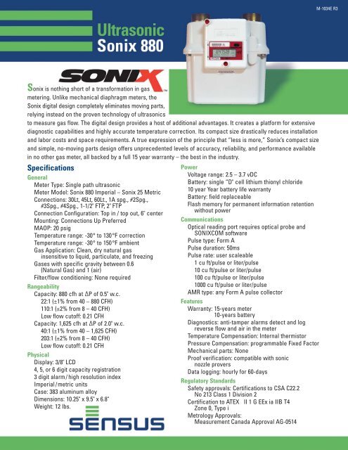 Sonix 880 Technical Data - The Meter and Valve Company