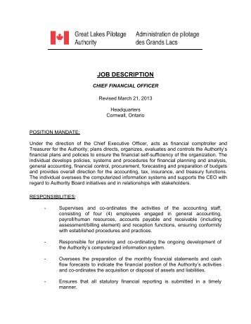 JOB DESCRIPTION - Great Lakes Pilot Authority, Canada