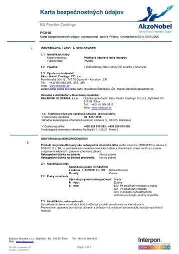 Karta bezpečnostných údajov - Intro / Akzo Nobel Powder Coatings ...