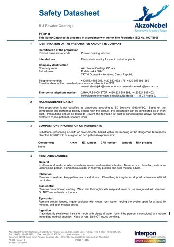 Safety Datasheet - Intro / Akzo Nobel Powder Coatings se představuje