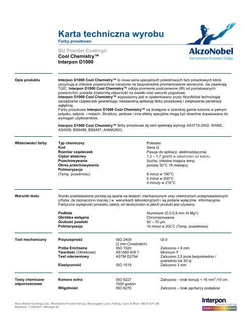 Karta techniczna wyrobu - Intro / Akzo Nobel Powder Coatings se ...