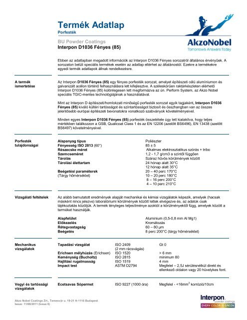 Termék Adatlap - Intro / Akzo Nobel Powder Coatings se představuje