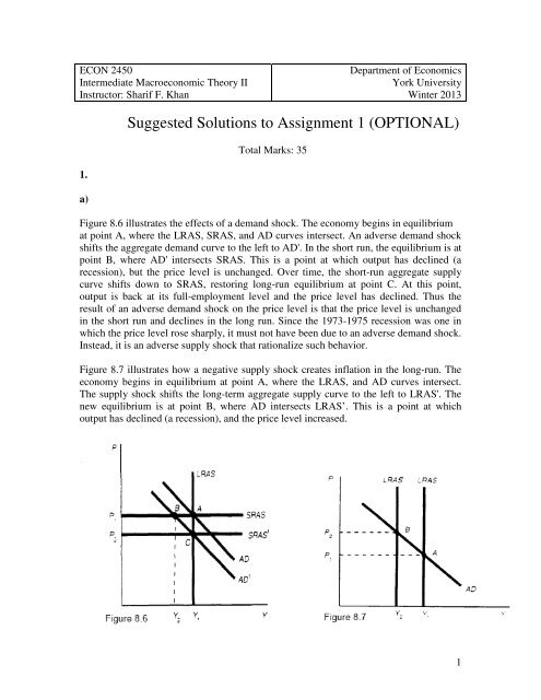 Suggested Solutions To Assignment 1 Department Of Economics