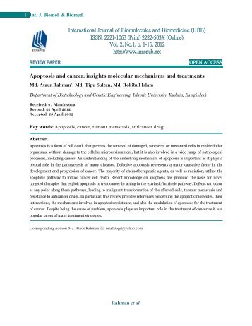 Apoptosis and cancer: insights molecular mechanisms and treatments