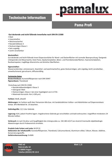 Technische Information Pama Profi - Farben Klotz GmbH