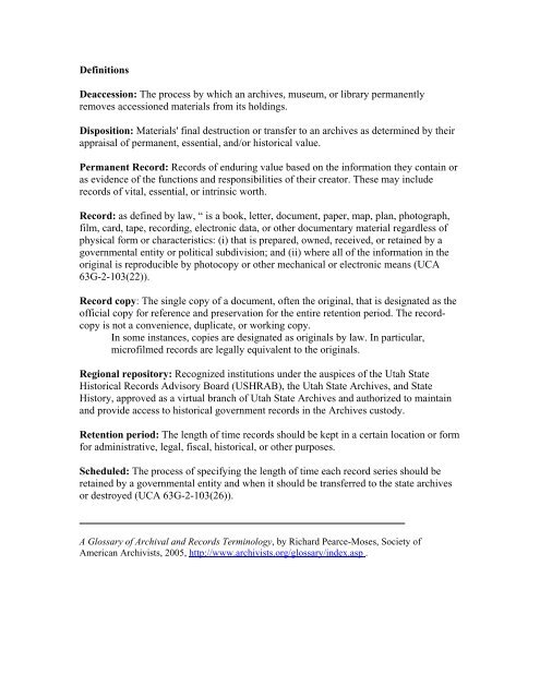 Repository Policies - Utah State Archives