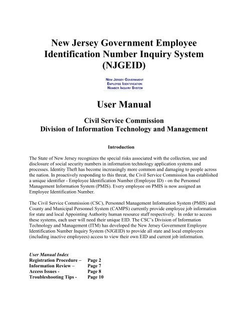 New Jersey Government Employee Identification Number Inquiry
