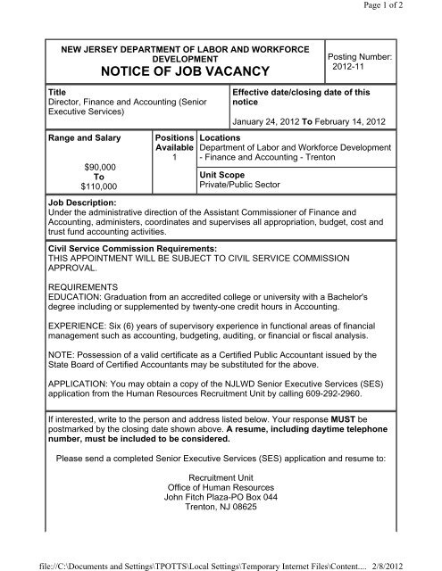 Notice Of Job Vacancy