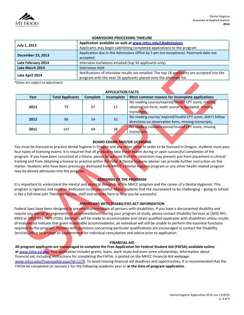 Associate of Applied Science Degree Dental Hygiene Guide Fall 2014