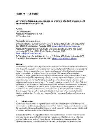 Leveraging learning experiences to promote student engagement in ...