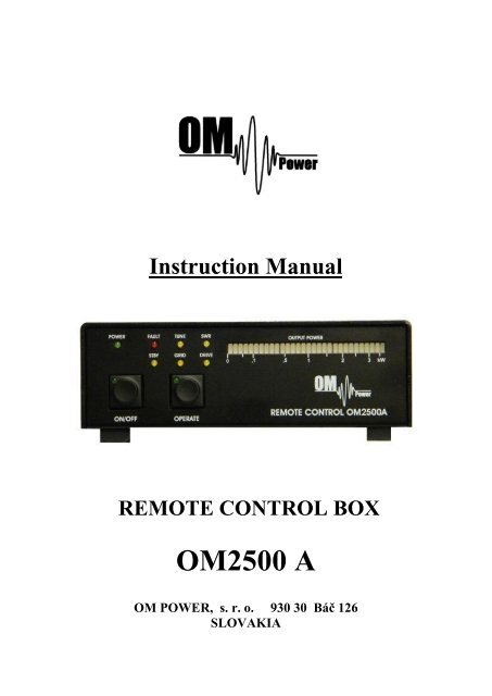 Instruction manual OM2500A Remote Control - OM Power