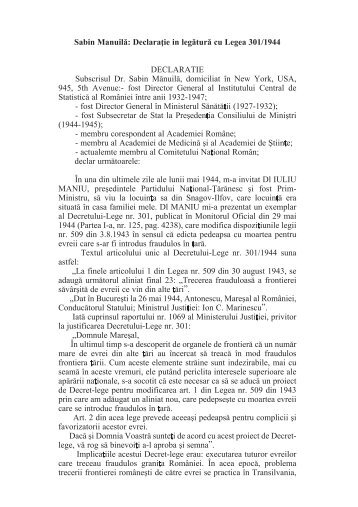Sabin Manuilă : Declaraţie în legătură cu Legea 301 ... - Paul Goma