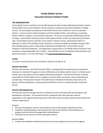 Family Shelter Service Executive Director Position Profile