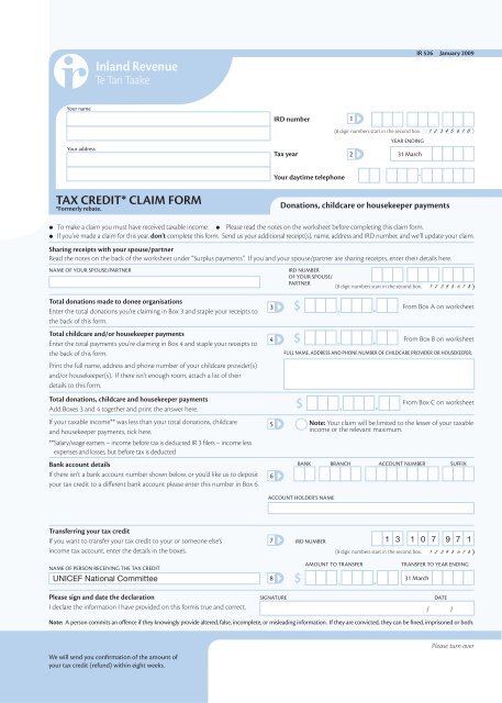 TAX CREDIT* CLAIM FORM - Unicef