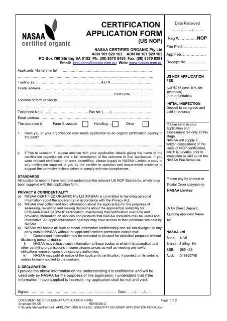 certification application form - NASAA