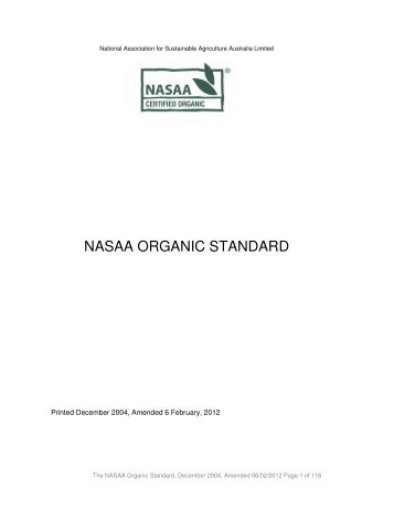 The NASAA Organic Standard
